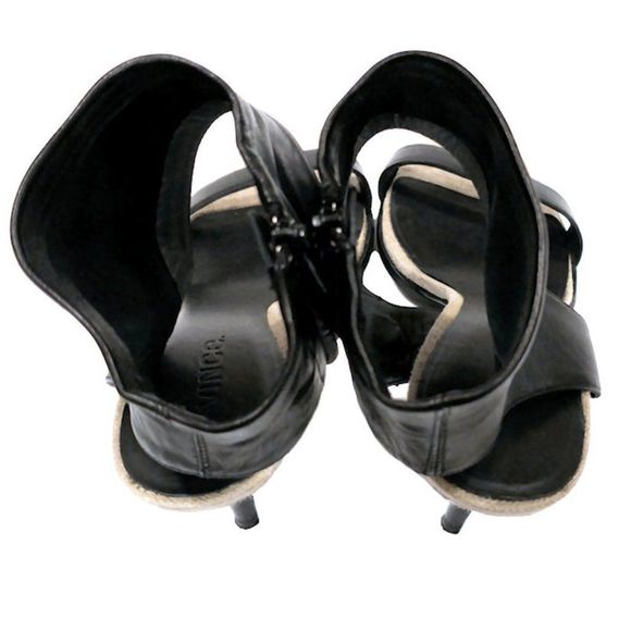 Vintage VINCE "ADRIA" High Heel Black Leather Sandals w/Open Toe and Ankle Cuff - Picture 4 of 8